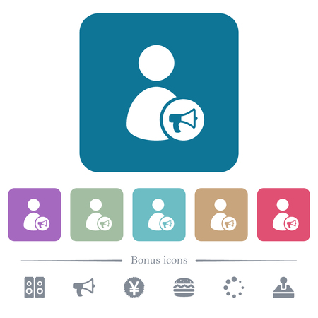 User notification white flat icons on color rounded square backgrounds. 6 bonus icons includedのイラスト素材