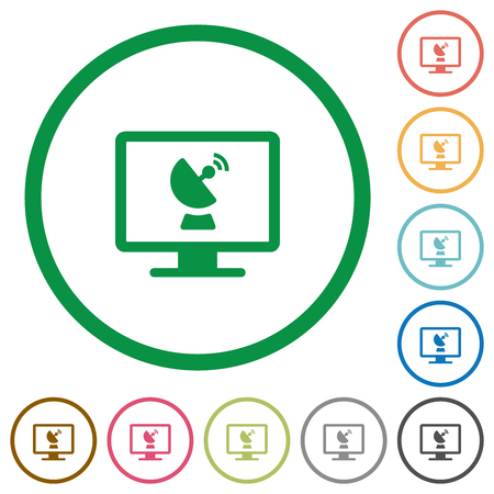 Remote desktop flat color icons in round outlines on white backgroundのイラスト素材