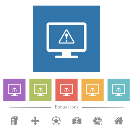 Display warning flat white icons in square backgrounds. 6 bonus icons included.のイラスト素材