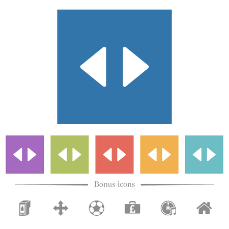 Horizontal control arrows flat white icons in square backgrounds. 6 bonus icons included.のイラスト素材