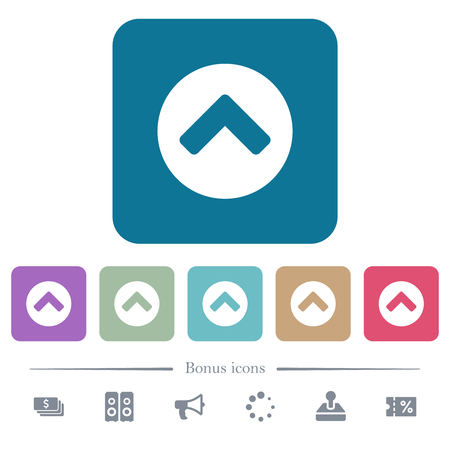 Chevron up white flat icons on color rounded square backgrounds. 6 bonus icons includedのイラスト素材