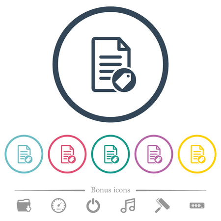 Tagging document flat color icons in round outlines. 6 bonus icons included.のイラスト素材