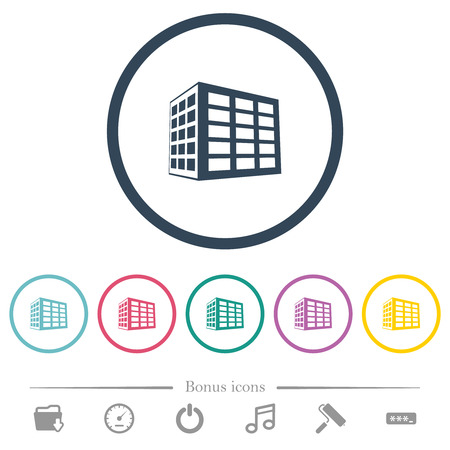 Office block flat color icons in round outlines. 6 bonus icons included.のイラスト素材