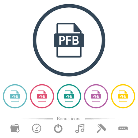 PFB file format flat color icons in round outlines. 6 bonus icons included.のイラスト素材