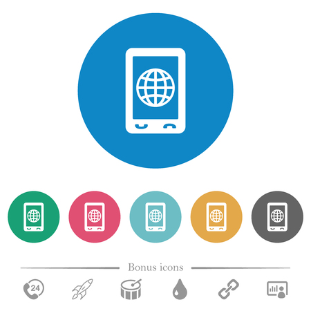 Mobile internet flat white icons on round color backgrounds. 6 bonus icons included.のイラスト素材