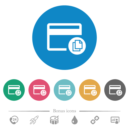 Credit card transaction templates flat white icons on round color backgrounds. 6 bonus icons included.のイラスト素材