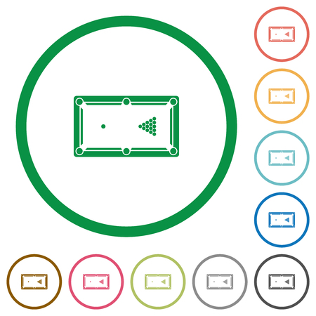 Billiard table initial state flat color icons in round outlines on white backgroundのイラスト素材