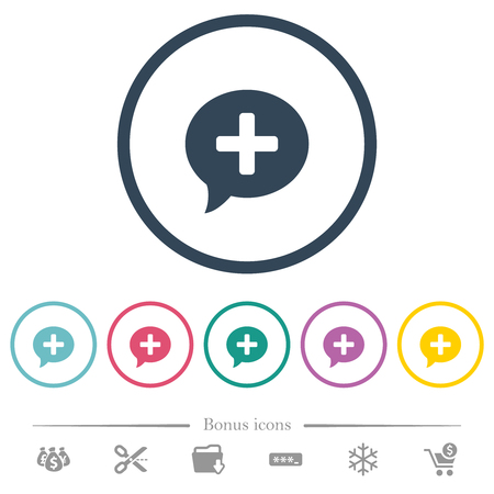 Add comment flat color icons in round outlines. 6 bonus icons included.のイラスト素材