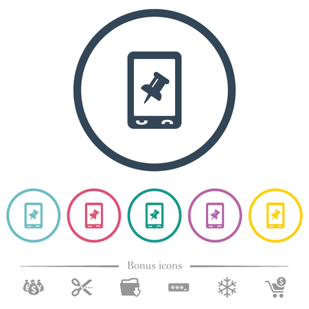 Mobile pin data flat color icons in round outlines. 6 bonus icons included.のイラスト素材