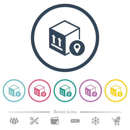 Package tracking flat color icons in round outlines. 6 bonus icons included.のイラスト素材