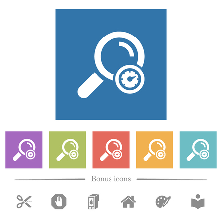 Search engine optimization flat white icons in square backgrounds. 6 bonus icons included.のイラスト素材