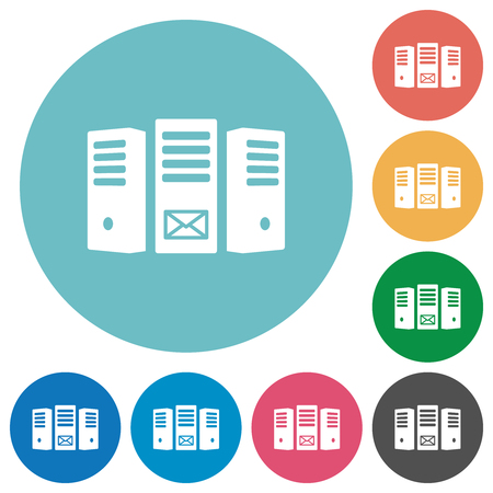 Mail server flat white icons on round color backgroundsのイラスト素材