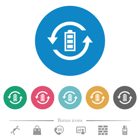 Renewable energy flat white icons on round color backgrounds. 6 bonus icons included.のイラスト素材