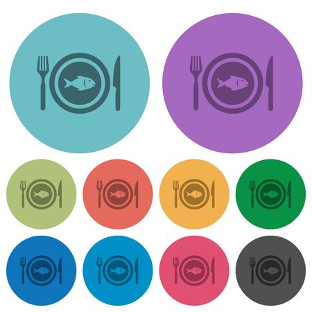 Fish for lunch darker flat icons on color round backgroundのイラスト素材