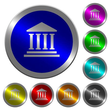 Bank office building icons on round luminous coin-like color steel buttonsのイラスト素材