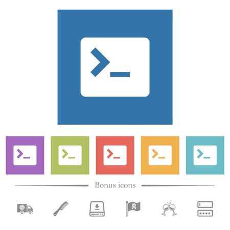 Command terminal flat white icons in square backgrounds. 6 bonus icons included.のイラスト素材