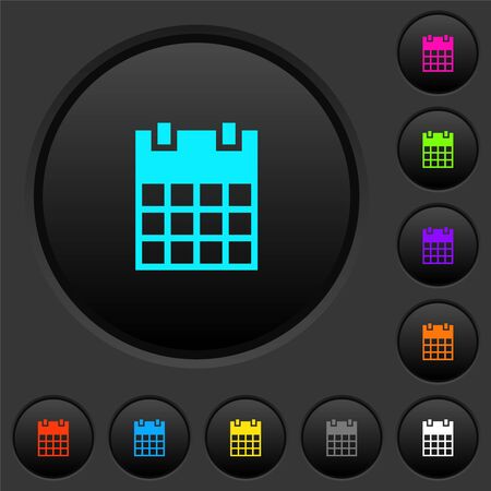 Single calendar dark push buttons with vivid color icons on dark grey backgroundのイラスト素材