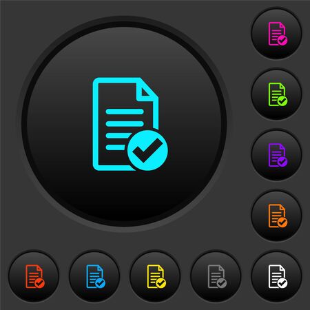Document ok dark push buttons with vivid color icons on dark grey backgroundのイラスト素材