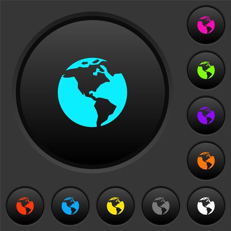 Earth dark push buttons with vivid color icons on dark grey backgroundのイラスト素材