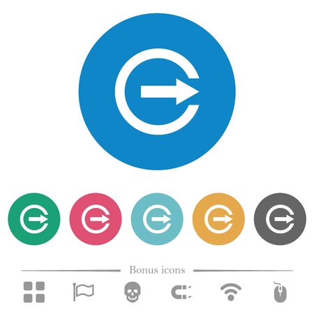 Export with inner arrow flat white icons on round color backgrounds. 6 bonus icons included.のイラスト素材