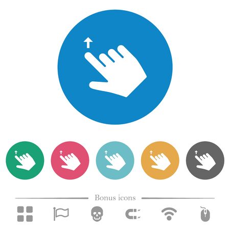 Right handed move up gesture flat white icons on round color backgrounds. 6 bonus icons included.のイラスト素材