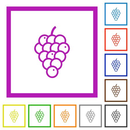 Grapes flat color icons in square frames on white backgroundのイラスト素材