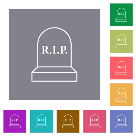 Tombstone with cross flat icons on simple color square backgroundsのイラスト素材