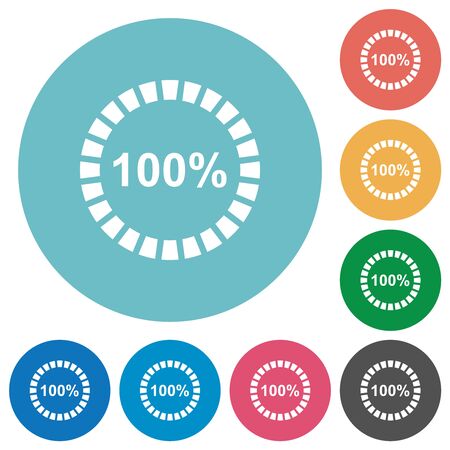 100 percent loaded flat white icons on round color backgroundsのイラスト素材