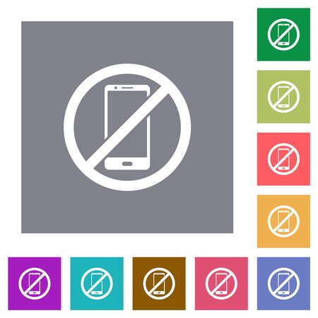 Smartphone not allowed flat icons on simple color square backgroundsのイラスト素材