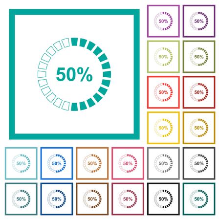 50 percent loaded flat color icons with quadrant frames on white backgroundのイラスト素材