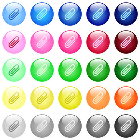 Attachment icons in set of 25 color glossy spherical buttonsのイラスト素材