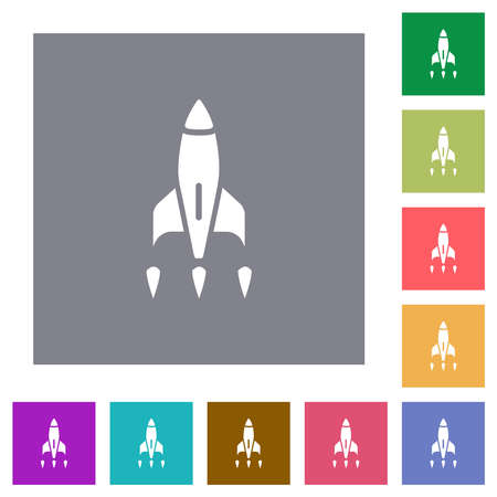 Rocket flat icons on simple color square backgroundsのイラスト素材