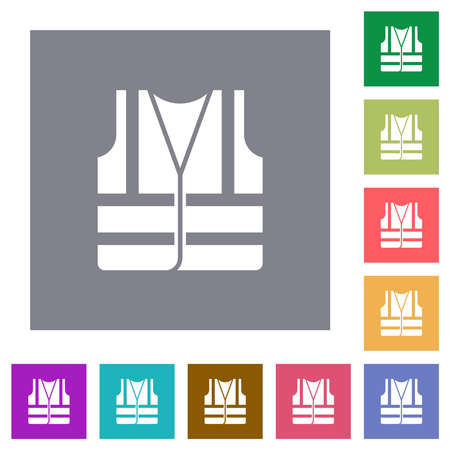 High visibility safety vest flat icons on simple color square backgroundsのイラスト素材