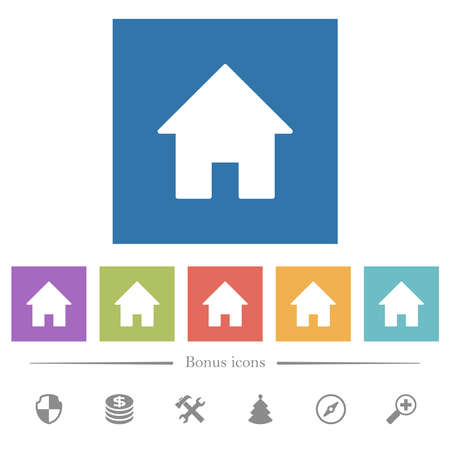 Home flat white icons in square backgrounds. 6 bonus icons included.のイラスト素材