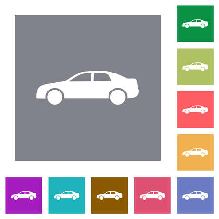 Car side view flat icons on simple color square backgroundsのイラスト素材