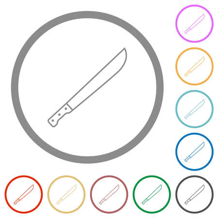 Machete flat color icons in round outlines on white backgroundのイラスト素材