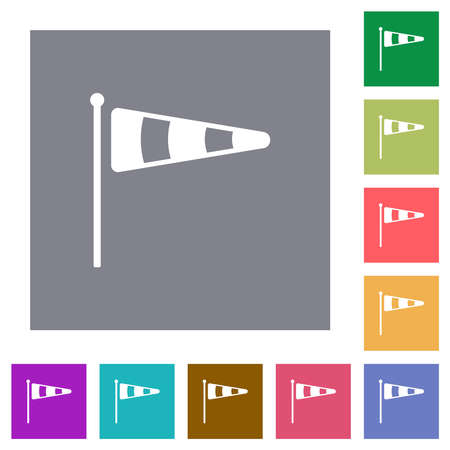 Windsock indicator solid flat icons on simple color square backgroundsのイラスト素材