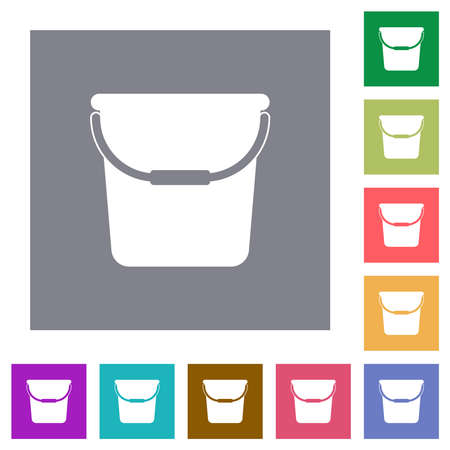 Single bucket flat icons on simple color square backgroundsのイラスト素材