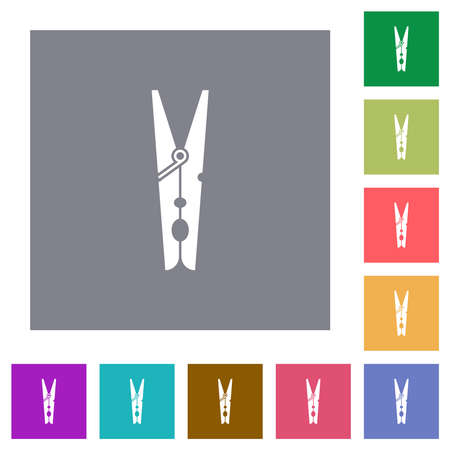 Clothespin flat icons on simple color square backgroundsのイラスト素材