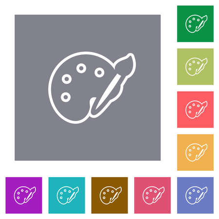 Paint kit outline flat icons on simple color square backgroundsのイラスト素材
