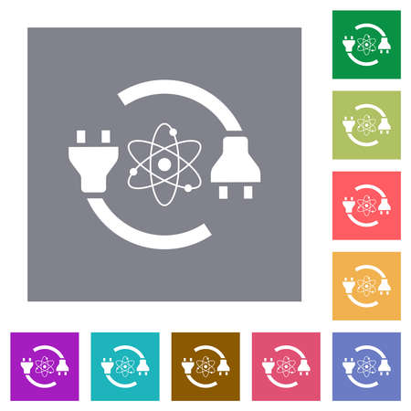 Atomic energy flat icons on simple color square backgroundsのイラスト素材