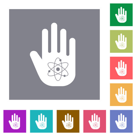 Hand shaped atomic sanction sign outline flat icons on simple color square backgroundsのイラスト素材
