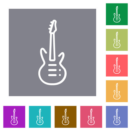 Electric guitar outline flat icons on simple color square backgroundsのイラスト素材