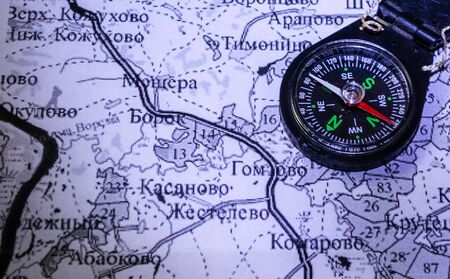compass on the mapの写真素材