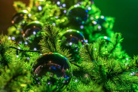 holiday decorations on the Christmas tree, happy new year, merry Christmasの写真素材