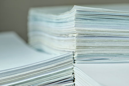 bundles bales of paper documents. stacks packs pile on the desk in the office