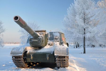 Self-propelled artillery unit  After a snowfall の写真素材