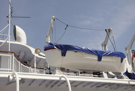 The rescue boat on Board. Equipment for rescue of passengersの写真素材