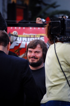 HOLLYWOOD - NOVEMBER 9, 2008: Jack Black arrives at DreamWorks Animation's "Kung Fu Panda" and "Secrets of the Furious Five" DVD release party at the Chinese Theater on November 9, 2008 in Los Angeles, California.のeditorial素材
