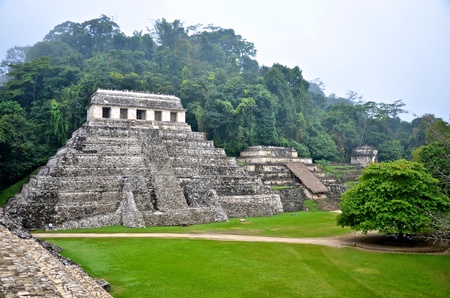 Palenque ruins in the morning mistの写真素材